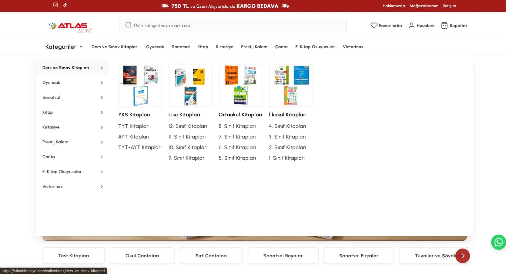 Atlas Kırtasiye SEO-led category tree and mega-menu experience