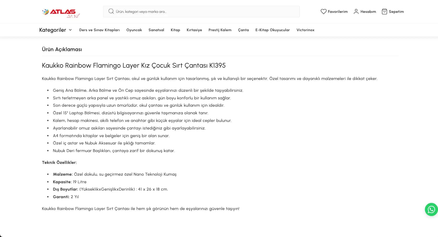 SEO-ready product description published on an Atlas Kırtasiye product page