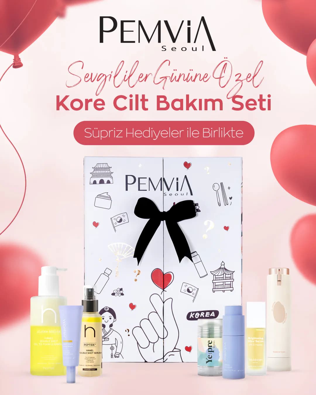 Korean skincare set creative used in campaigns managed for Pemvia Seoul