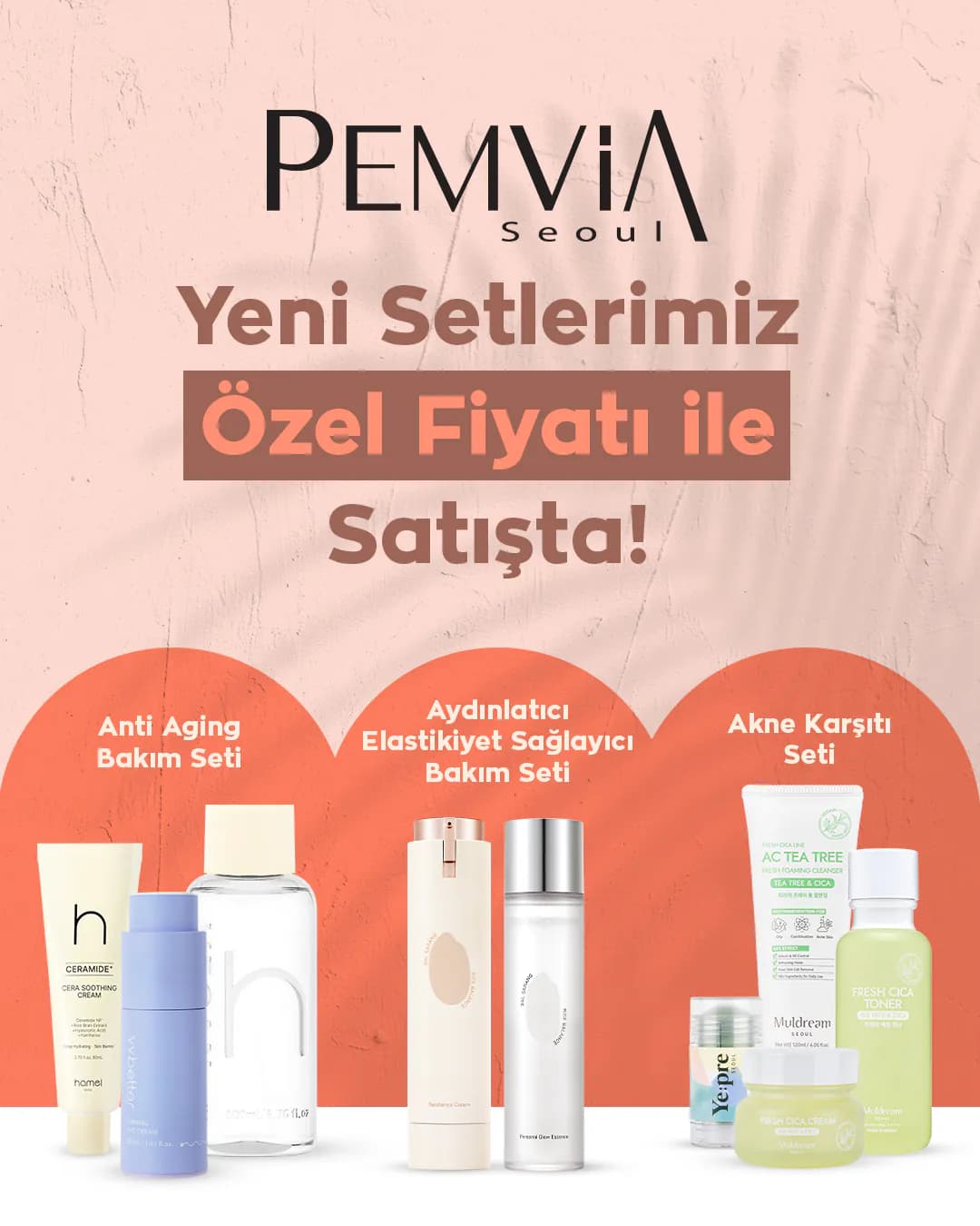 Pemvia Seoul için yönetilen kampanyalarda kullanılan cilt bakım setleri kreatifi