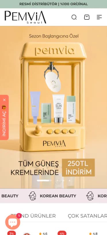 Pemvia Seoul ikas mağazası mobil ana sayfası