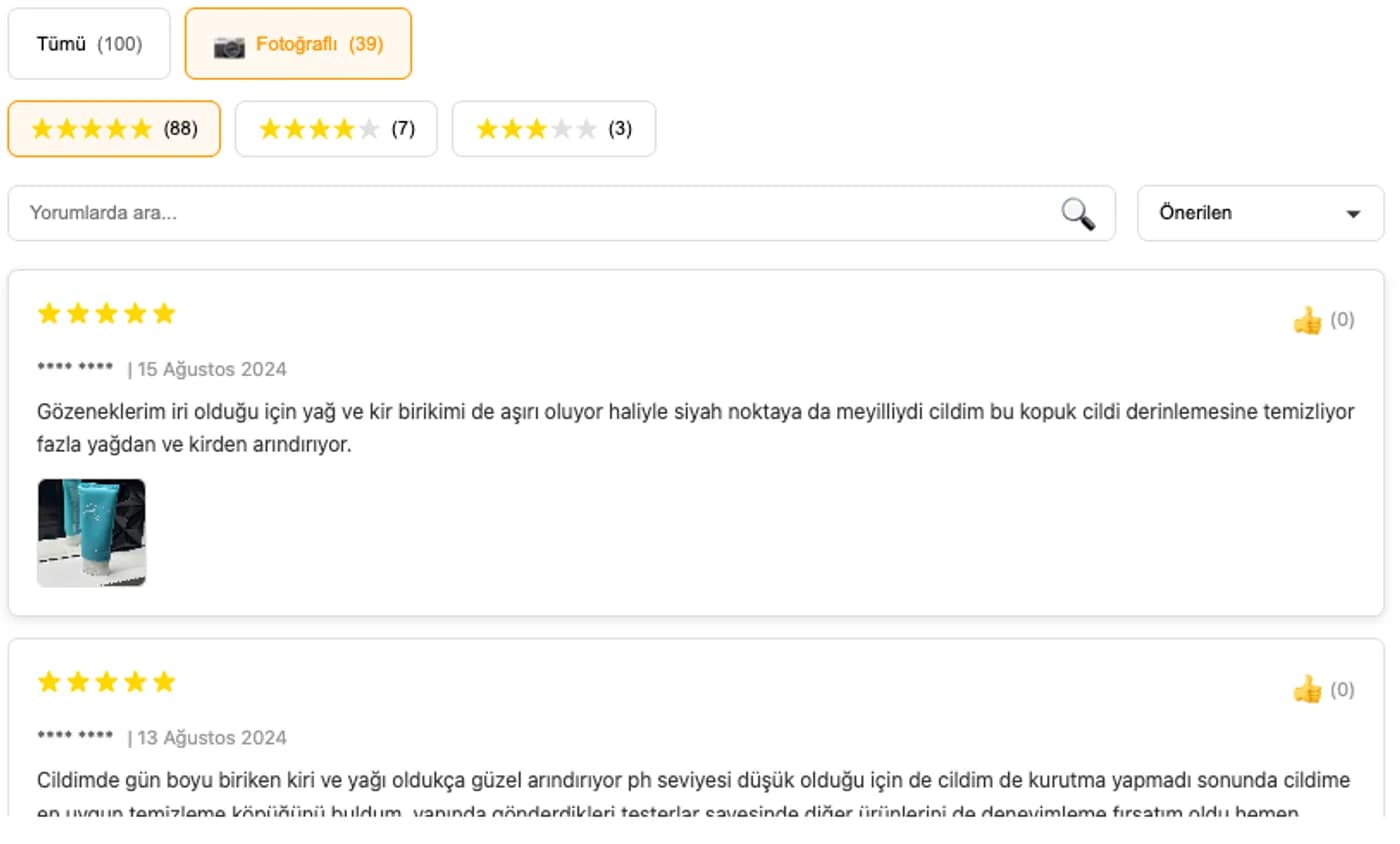 Pemvia Seoul ürün sayfasına eşlenen Trendyol kaynaklı seçili müşteri yorumları