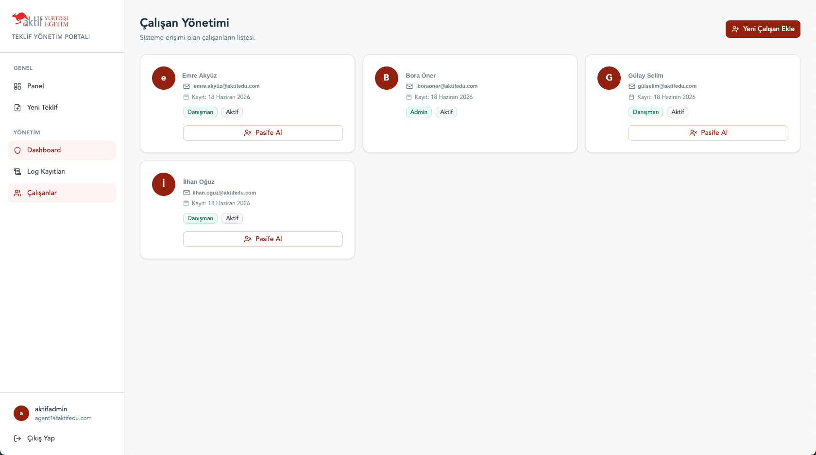 AktifEdu portal employee management