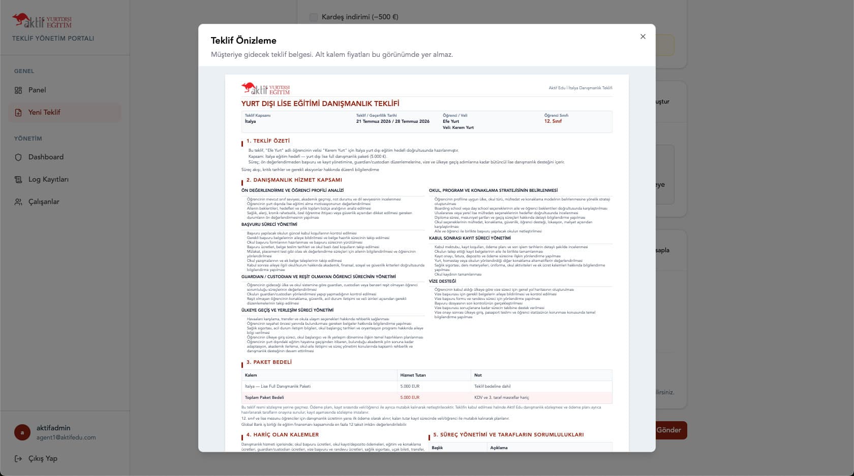 AktifEdu proposal preview screen