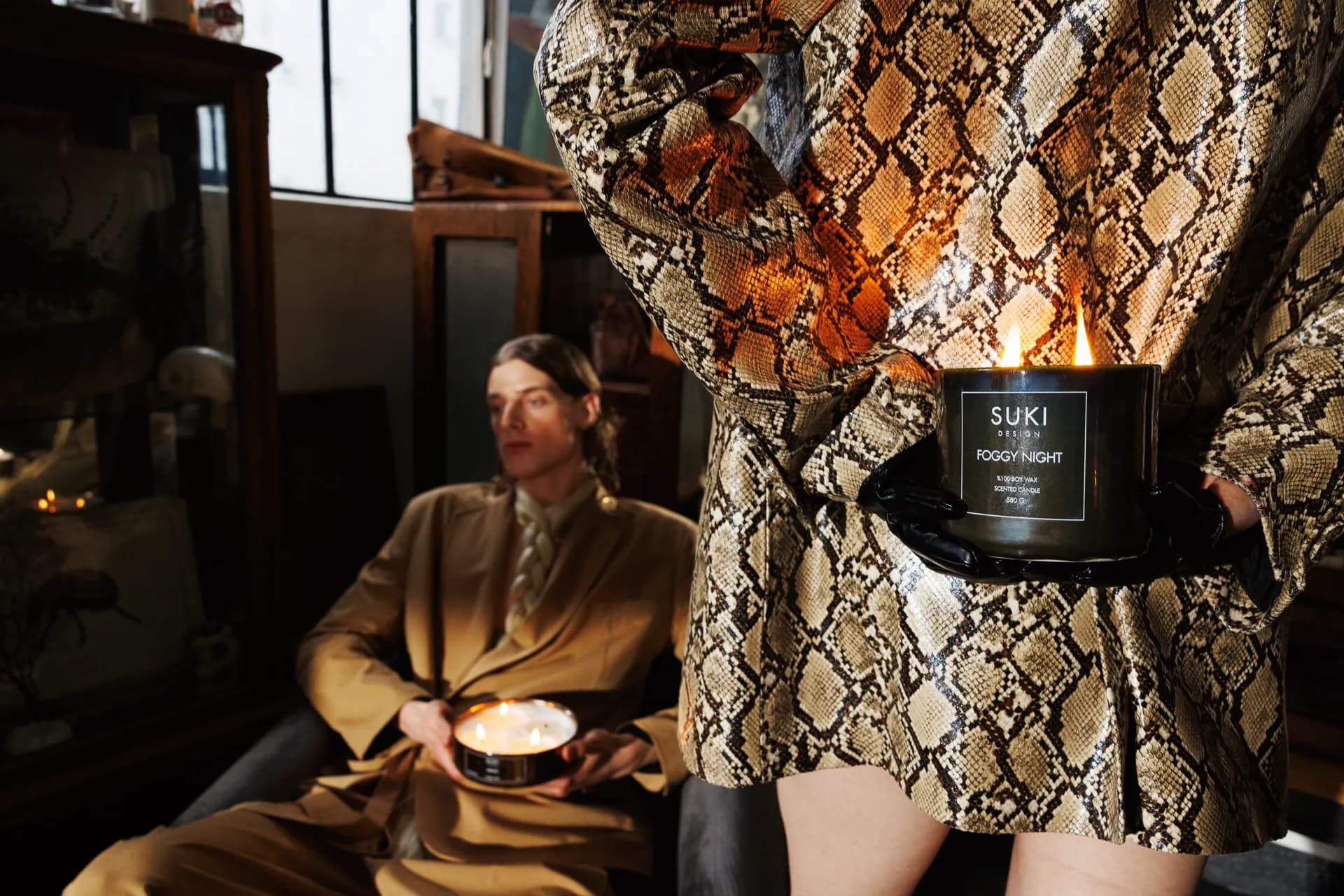 Suki Design editorial brand image combining candlelight and fashion styling