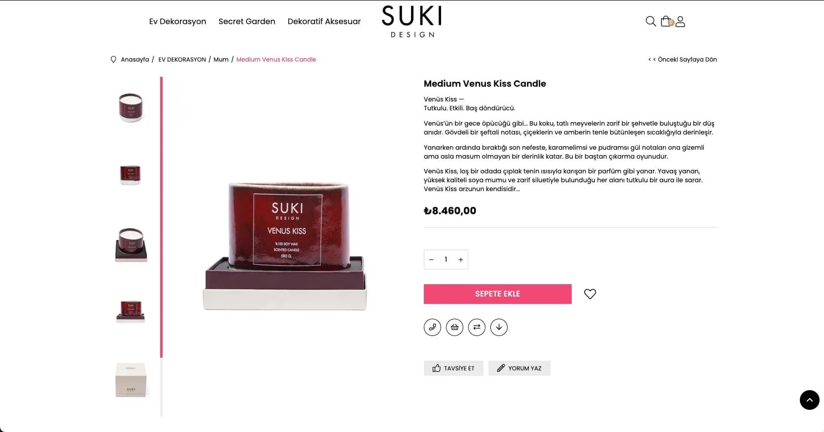 Suki Design desktop product detail and purchase experience